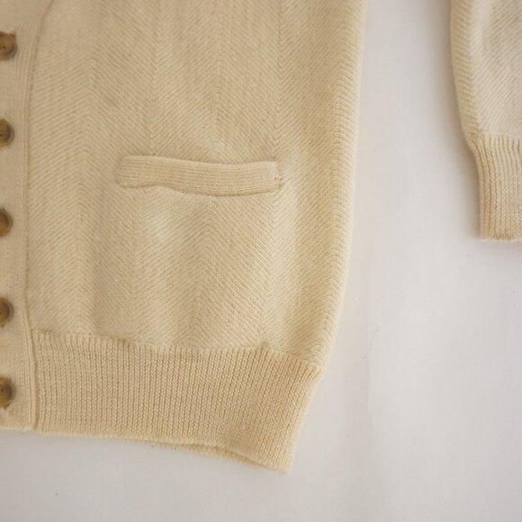 Yves Saint Laurent Cream Luxury Designer Minimalist 100% Wool Cardigan Sweater M - Picture 7 of 11
